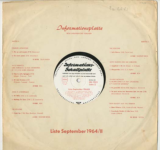 Albumcover TELDEC Informations-Schallplatte - 1964/9 Informationsschallplatte Liste September 1964/II